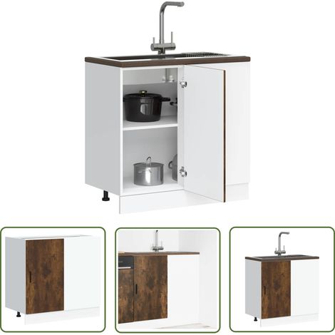 vidaXL Meuble bas du lavabo chêne fumé bois d'ingénierie (1/5)