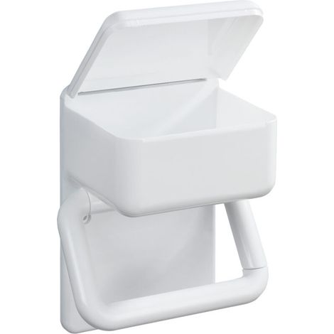 Porte-papier toilette 2en1 avec récipient pour lingettes humides – Plastique blanc – Installation facile avec vis et chevilles fournies (1/5)