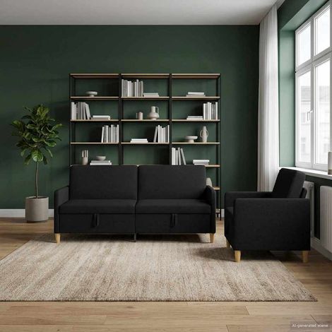 vidaXL Canapé avec rangement 2 pcs Noir Polyester (1/5)