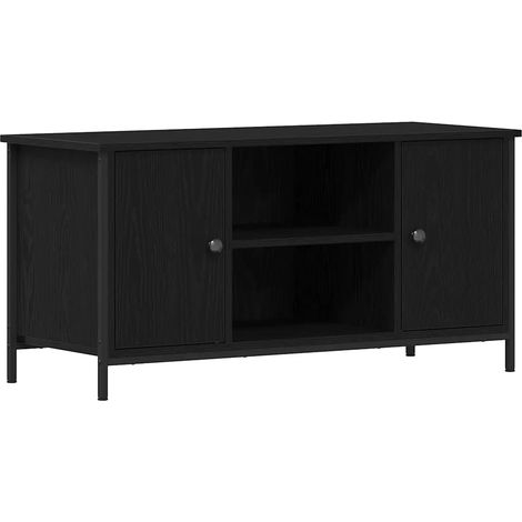 Meuble TV rectangulaire moderne avec étagères 100 x 40 x 50 cm en bois d'ingénierie noir