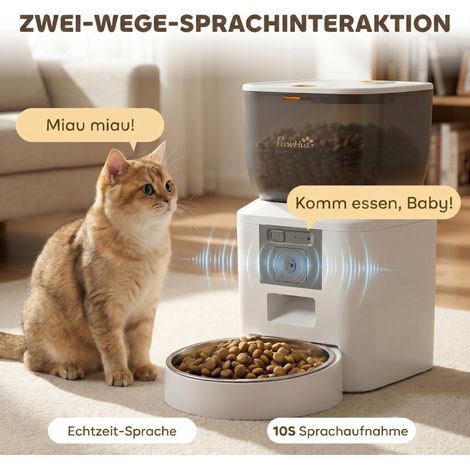 Distributeur de croquettes chat avec caméra, WiFi 2,4 GHz, pilotage par application, réservoir 4L pour 1 à 10 repas, audio bidirectionnel. (1/5)