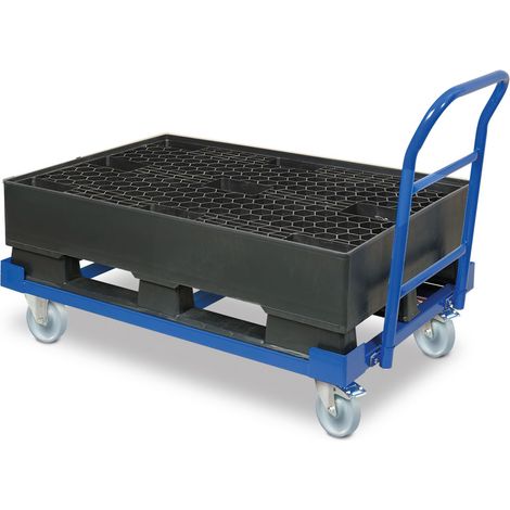 BRB Fahrbare Auffangwanne mit Kunststoffgitter und Kufen, Auffangvolumen 120 Liter, BxT 1200x800 mm (1/2)
