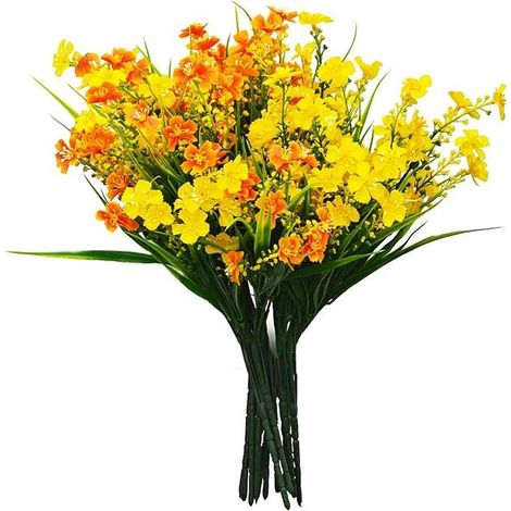 Ramo decorativo de flores artificiales color naranja y amarillo, 35 cm, 8 unidades.