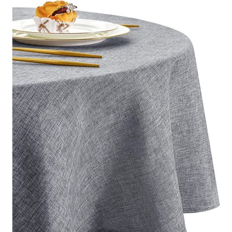 Nappe Ronde 180cm Gris Anti-taches Effet lin Lavable
