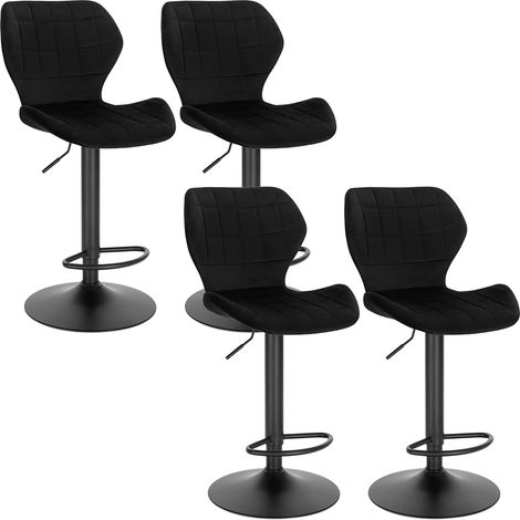 Woltu – Tabouret de bar en velours noir – Lot de 4 – Réglable en hauteur 46-82.5cm – Pivotant 360° avec dossier et repose-pieds en métal (1/4)