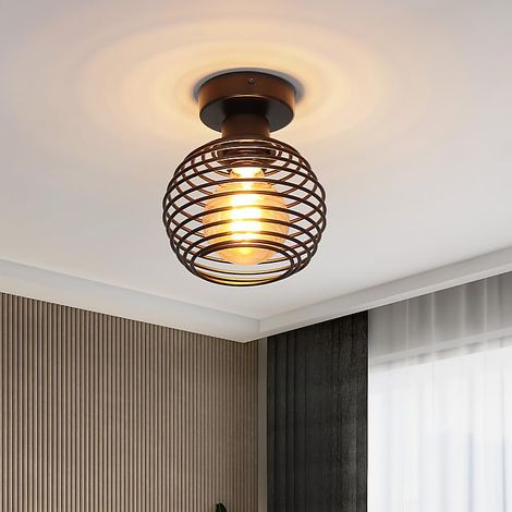 Plafonnier vintage noir, E27, en métal, pour entrée, escalier, balcon, cuisine, chambre (ampoule non incluse) (1/5)