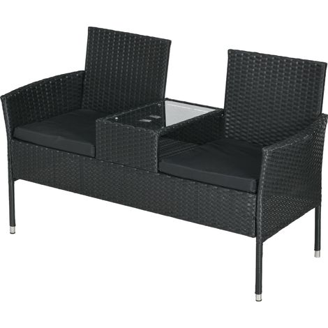 Divanetto per Esterni 2 Posti con Tavolino da Caffè 137x59x82 cm in Acciaio e Rattan PE Nero