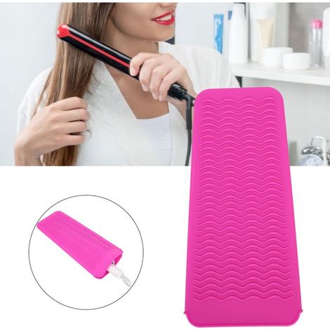 Étui de voyage en silicone résistant à la chaleur pour lisseur et boucleur à cheveux, anti-dérapant (Rouge rose)