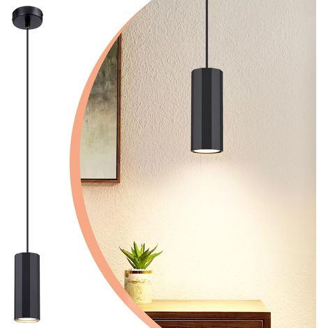 Suspension noire à 1 ampoule - Lampe suspendue GU10 - Pour salon, salle à manger, cuisine, chambre à coucher