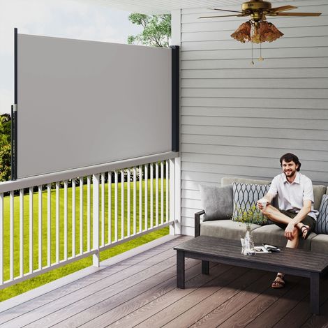 Store latéral Brise-Vue paravent rétractable dim. 3L x 1,40H m alu. Polyester Anti-UV Haute densité 180 g/m² Gris