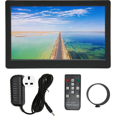 Cadre photo numérique 10 pouces stéréo, support carte mémoire, cadre électronique 2,4G avec télécommande, noir, prise UK 100‑240V (1/5)