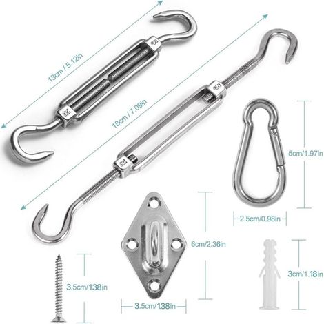 Kit de Fixation pour Voile D'ombrage, Acier Inoxydable Soleil Voile D'ombrage Kit de Fixation pour Triangle et Carré, Rectangle, du Soleil Voile D'ombrage Accessoires de Fixation (1/3)