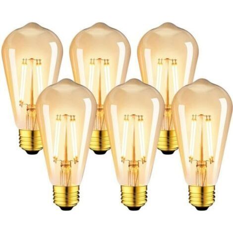 Lot de 6 ampoules LED filamentaires rétro style Edison E27, 6 W, 2200 K, lumière chaude blanc, équivalent 48 W, culot E27, forme ST64 (1/4)