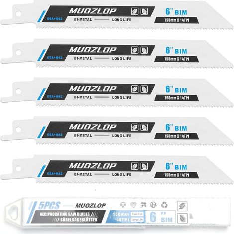 Lames de scie sabre bi-métal 150mm 14TPI pour métal (5 pièces) (1/5)