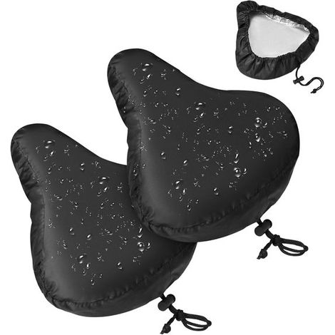 2 PIEZAS impermeable sillín bicicleta, sillín bicicleta cordón, Protector acolchado sillín resistente lluvia polvo, Negro, Universal, 24×27cm (1/5)