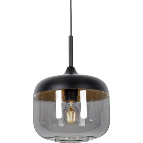 Design-Hängelampe schwarz mit Gold und Rauchglas – Kyan