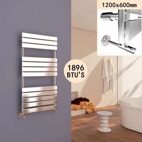 ELEGANT 1200 x 600mm Chrome Designer Flat Panel Heated Towel Rail Modern Bathroom Radiator