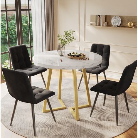 Mesa comedor redonda con 4 sillas terciopelo mármol OKMYHOME (1/3)