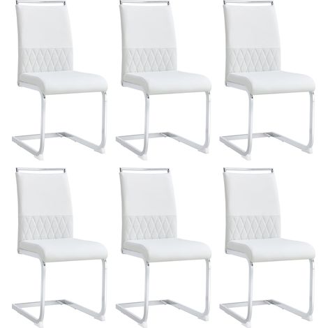 Set de 6 sillas de comedor blancas con respaldo alto en PU y lino, estructura metálica (1/5)