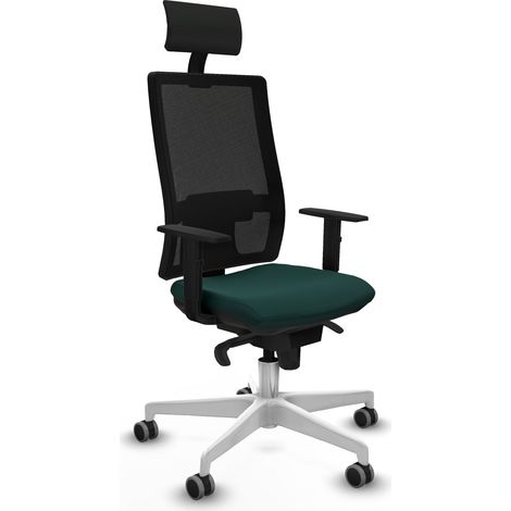 Horna sincro malla negra similpiel verde botella brazos 1D base blanca cabecero fijo ruedas 65mm engomadas (1/5)