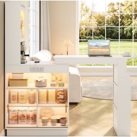Mueble bar extensible 131-170x40x170 cm de MDF blanco con almacenaje – MEUBLIV (1/5)