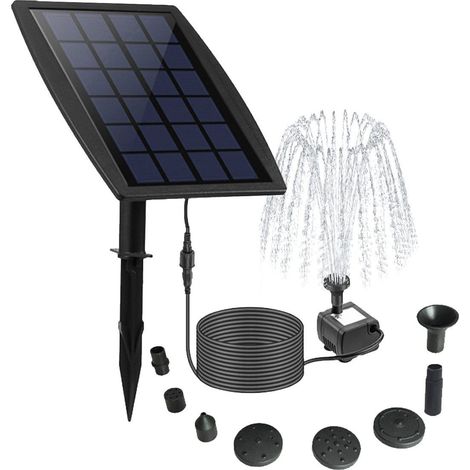Fontaine Solaire, Fontaine de jardin, ABS 6V/2W, 8 buses + sac filtrant