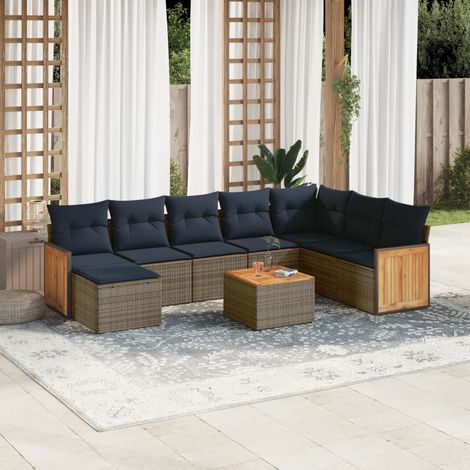 9-teiliges Gartensofa-Set mit Kissen, grau, Polyrattan (1/5)