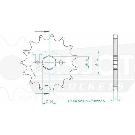 Pignon TT Honda - 520 - 15 Dents - Made in Germany