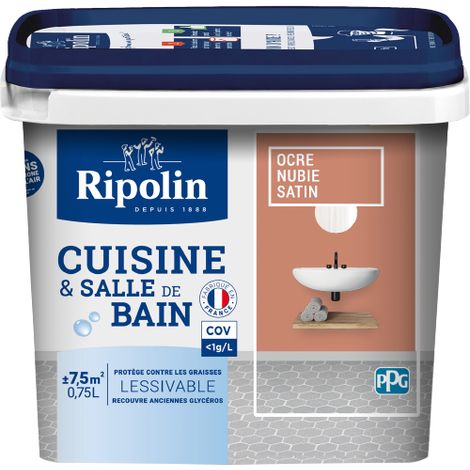 Peinture Murale spéciale Cuisine et Bain - Satin - 0,75L - Ocre Nubie - Ripolin