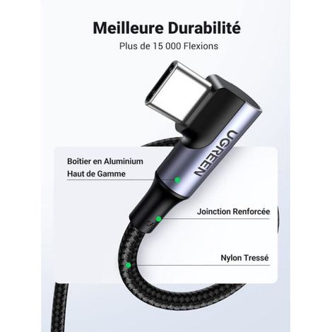 Câble Usb C Vers Usb C Coudé 100W 5A 90 Degrés Charge Rapide Compatible Avec Iphone 17 Pro Max Air 16 Macbook Ipad Galaxy S25 Plus (1/5)