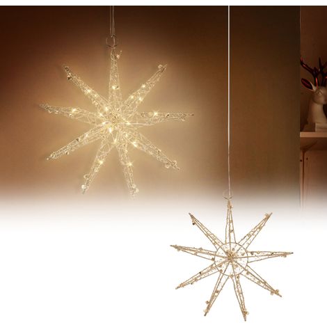 ECD Germany Estrella de Navidad Colgante con 30 LEDs Iluminación Dorada 30 cm Decoración Navideña con Temporizador Copo de Nieve de Interior Adorno de Ventana Funcionamiento Mediante Pilas (1/5)