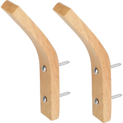Lot de 2 crochets muraux en bois porte-manteau porte-serviettes support pour clés (1/5)
