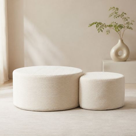 Set 2 tavolini rotondi in tessuto e schiuma, beige, senza montaggio DESVIAE (1/5)