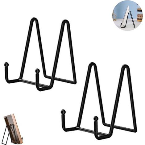 Lot de 2 présentoirs en métal noir pour cadres photo et objets décoratifs. Idéal pour exposer photos, panneaux décoratifs, livres, chevalets et œuvres d'art. (1/5)