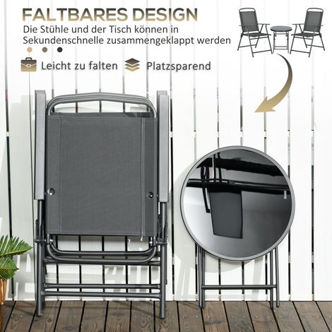 Ensemble de salon de jardin en métal 3 pièces, mobilier extérieur résistant aux UV avec table escamotable en verre et fauteuils de terrasse, anthracite