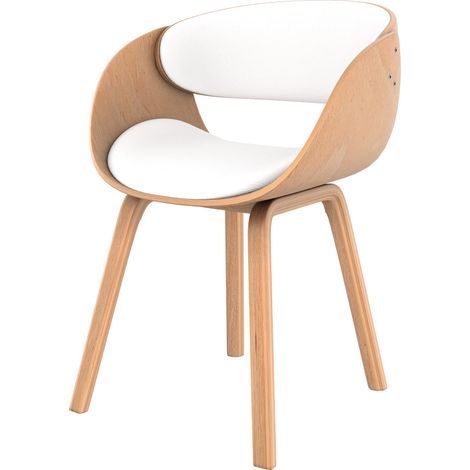 Silla de madera clara y PU blanco - Adelmar