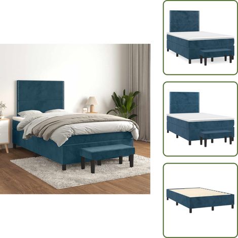 Boxspringbett mit Matratze Dunkelblau 120x200 cm Samt - Samtbett - Boxspringbett - Doppelbett - Bettauflage - Nachttisch (1/5)