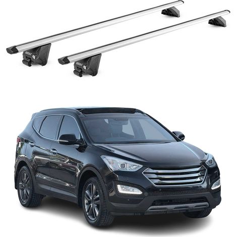 OMAC Barres de toit aluminium certifiées TÜV pour Hyundai Santa Fe III 2013-2018 – Pour rails de toit intégrés – Rainure en T – Charge max 100 kg – 2 antivols Argent (1/5)