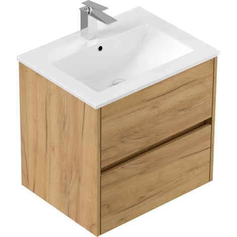 Badmöbel Taifun und Waschtisch 60cm 2 Greifraum SoftClose Auszüge eiche gold