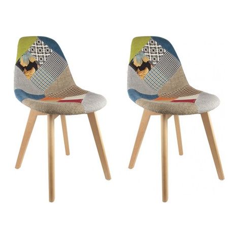 The Home Deco Factory – Lot de 4 chaises patchwork scandinaves – Assise confortable – Pieds en bois brut – Multicolore pour décoration intérieure (1/10)