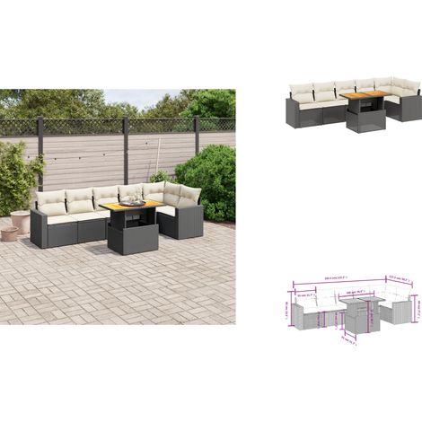Salon de jardin 7 pcs avec coussins noir résine tressée - Ensemble Salon De Jardin - Meuble Extérieur - Résine Tressée - Rotin Synthétique - Table Extensible (1/3)