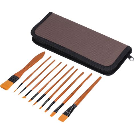 Ensemble de 11 pinceaux à peinture ergonomiques, manches en nylon, poils en nylon, pour aquarelle et peinture à l'huile (1/5)