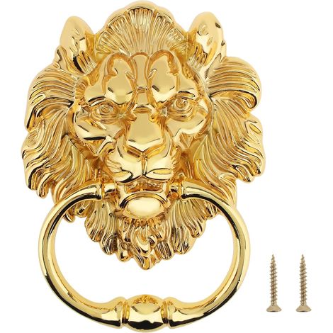 Heurtoir Tête De Lion - 1 Pièce - Alliage De Zinc - Style Ancien Doré - Pour Porte En Bois Et Meuble - 156x117mm (1/5)