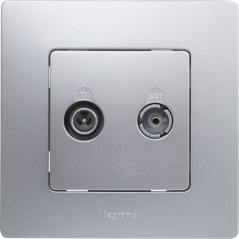 Enchufe Legrand 396486 en Color Aluminio. Enchufe o toma para televisión, radio, satélite intermedia de la gama Niloé monoblock, mecanismo completo. (1/4)