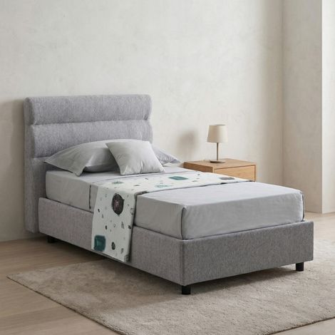 Cama Individual Brez, Desenfundable, con Almacenamiento Hecha en Italia, Tamaño Colchón 80x190 cm, Gris (1/5)