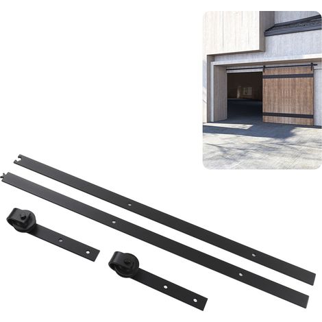 Kit de montaje para puertas correderas tipo granero, riel único para puertas de 1,8 m de ancho con rodillos silenciosos, diseño rústico clásico, fácil montaje. (1/5)