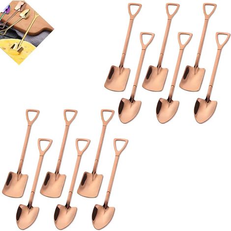 Cuchara de café con leche de acero inoxidable, cucharadita, cuchara de hielo, cuchara de postre, juego de cubiertos de cuchara de agitación en forma de pala (oro rosa) (1/4)