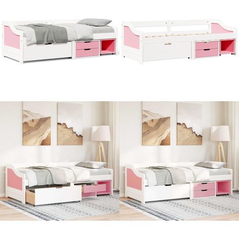 vidaXL Tagesbett mit 3 Schubladen ohne Matratze Weiß Rosa 90x200cm (1/5)