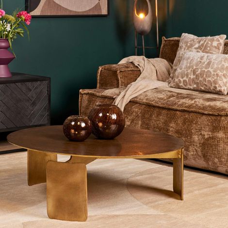 Table basse ronde en métal doré Ø90 cm KANO