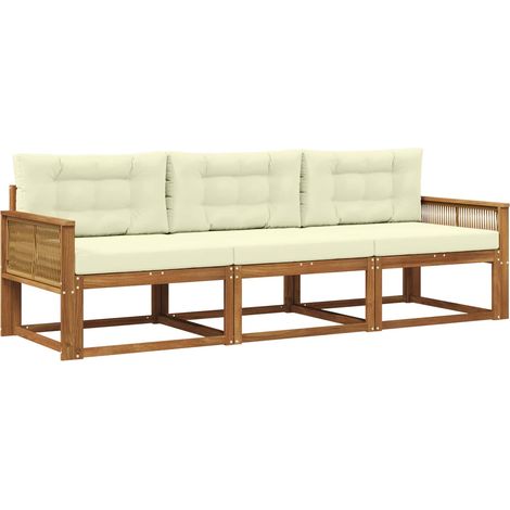 Conjunto de sofás de exterior con cojín 3 pcs Natural y Crema vidaXL (1/5)